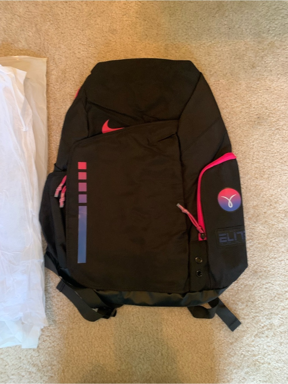Nike Black Backpack with Pink and Purple Accents